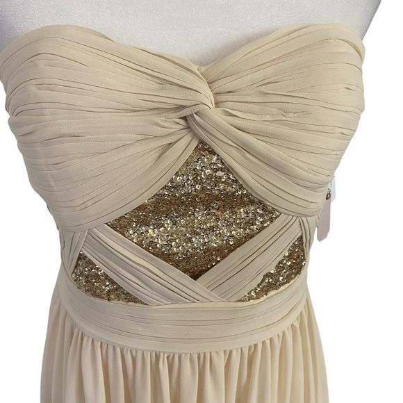 Gianni Bini Long Chiffon Gown Size M Champagne w Gold Sequins Strapless Prom - Picture 3 of 12